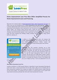 Home Improvement Loan Pros Now Offers Simplified Process For Home Improvement Loans And Financing Press Release For Home Improvement Loan Pro Home Improvem