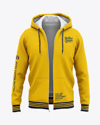 Download Full Zip Hooded Sweatshirt Front View Of Hoodie In Apparel Mockups On Yellow Images Object Mockups