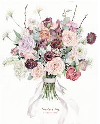 Watercolor Wedding Flowers Portrait Anniversary Gift In 2020 Custom Bridal Bouquet Flower Illustration Flower Drawing