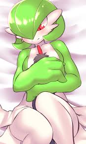 pero (pero7762), gardevoir, creatures (company), game freak, nintendo,  pokemon, highres, 1boy, 1girl, alpha pokemon, bed sheet, blush, bob cut,  breasts, closed mouth, collarbone, colored skin, from above, gen 3 pokemon,  green hair,
