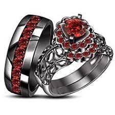 Gemstone Trio Set Engagement Ring Wedding Bands 925 Silver Black Rhodium Plated Red Garnet Gift Shop And New Ideas Wedding Ring Trio Sets Gothic Wedding Rings Black Gold Ring