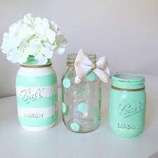 Baby Shower Mason Jar Decor Baby Boy Shower Baby Girl Shower Mint Painted Mason Jars Centerpie Mason Jar Baby Shower Mason Jar Decorations Mason Jar Crafts