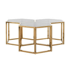 Gold design coffee table set, 2 sizes included. Penta Set Of 3 Hexagon Gold Coffee Table Home Story