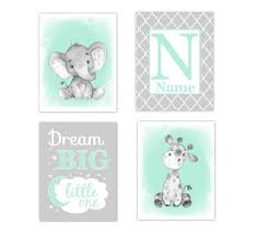 Zoo animals vinyl decal wall art. Amazon Com Safari Animals Gender Neutral Baby Nursery Wall Art Pictures Mint Green Elephant Giraffe Baby Nursery Decor Dream Big Little One 4 Unframed Prints Handmade Products