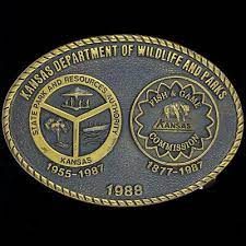 Kansas fish and game dept. Kansas Department Wildlife Park Fish Game Fishing Brass Nos Vintage Belt Buckle Ebay