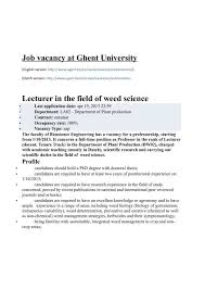 Apply to english lecturer jobs now hiring on indeed.co.uk, the world's largest job site. Job Vacancy At Ghent University Lecturer In The Field Of Weed Science