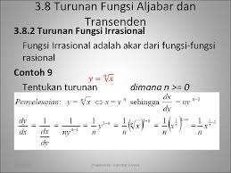 Mar 24, 2017 · mencari turunan dari bentuk akar seperti ini jika tidak teliti memang bisa membuat pusing, tapi jika sudah dimengerti caranya, anda akan dengan mudah menemukan jawabannya. Bab Iii Turunan Fungsi Drs Rachmat Suryadi M