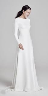 Simple Elegant Satin Floor Length Wedding Dress Round Neck Long Sleeves Bridal Dress Sho Wedding Dress Long Sleeve Modern Wedding Dress A Line Wedding Dress