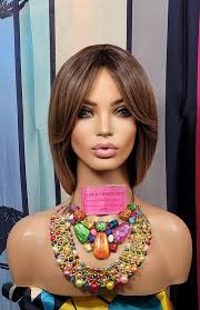 Brown ash blonde bayalage bang layered cut bob wig