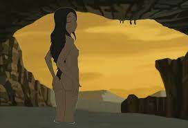 1girls accurate art style anaxus ass avatar the last airbender  backside brown hair cave closed eyes dark-skinned female dark-skinned male  dark skin female flat chest holding ass katara long