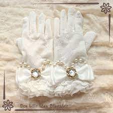 idas 晓春之歌 lolita手作蝴蝶结珠链白色蕾丝花边手套 fashion leather glove leather