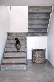 Cement Stairs With Kiaat Treads Lead From The Entrance Hall To The Top Floor Concrete Staircase Interior Stairs House Stairs