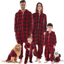 Family Christmas Pajamas Matching Set Onesie Hooded Zip Up One Piece Pjs For Couples Kids Pets Christmas Onesie Drop Seat Onesie Family Christmas Pajamas