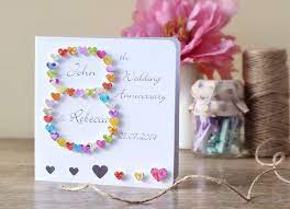 8th Wedding Anniversary Card Handmade Personalised 8 Year Anniversary Card Colourful Hearts Our Husband Or Wife 8th Wedding Anniversary Wedding Anniversary Cards Anniversary Cards Handmade