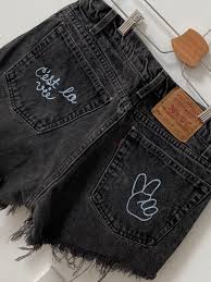 Black Levi Shorts, Vintage Jeans 550, Levi Cutoff Frayed, Peace Sign French  Words Embroidered Jeans Shorts for Women, Size 34, Daisy Dukes
