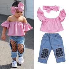 2021 New Fashion Toddler Kids Girl Clothes Summer Off Shoulder Pink T Shirt Tops Hole Net Jean Denim Pant Headband 3pcs Outfits Clothing Sets Aliexpress Discover our new bridal, evening & girls collections.