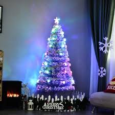 These new 2017 fiber optic christmas trees use a patented pending led light source. Homcom Artificial Fibre Optic Christmas Tree Seasonal Decoration W 20 Led Lights Pre Lit Easy Store White Blue 5ft Mh Star