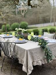 French Linen Tablecloth Raw Edge Ruffle Hallstrom Home Table Cloth Linen Tablecloth Decor