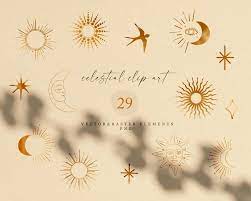 Moon Sun Stars Icon Celestial Clipart Decor Elements With Gold Texture Spiritual Decor Png Boho Style Zodiac Stencil Golden Set Png In 2021 Art Logo Moon Icon Zodiac Art