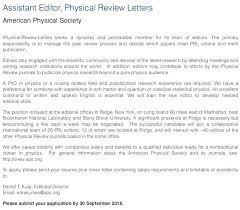 One of the most neglected aspects of journal submission is the cover letter. Physical Review Letters On Twitter Job Opening Assistant Editor We Seek A Dynamic And Personable New Member Of Our Team Required Phd In Physics Or A Closely Related Field Postdoc Experience