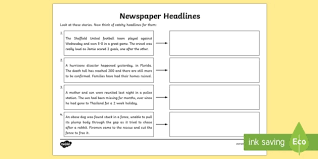 Writing a newspaper headline ks2. Newspaper Headline Writing Worksheet Higher Ability