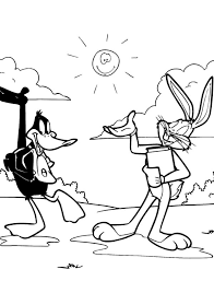 Bugs bunny is a hare or gray anthropomorphic bunny that spends its time nibbling carrots, digging the earth and playing with its enemies. Daffy Duck Meet Bugs Bunny Coloring Pages Netart