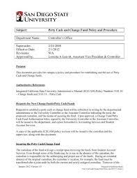 Subject Petty Cash And Change Fund Policy And Procedure