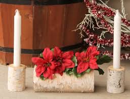 A Beautiful Wisconsin White Birch Yule Log Centerpiece With Birch Candle Holders Come Log Centerpieces Diy Christmas Gifts Wine Christmas Floral Arrangements