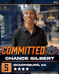 Chance Gilbert, a four-star safety in the class of 2027 from Sharpsburg,  Georgia, has committed to Auburn! Gilbert is the No. 4 safety and a top-60  national prospect in the class according