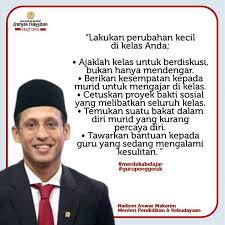 Bertepatan dengan peringatan hari guru nasional menteri pendidikan dan kebudayaan nadiem makarim menegaskan pentingnya inovasi yang dilakukan tak hanya oleh guru melainkan juga murid. Hari Guru Nasional Program 100 Hari Mendikbud Nadiem Makarim Menara Membara