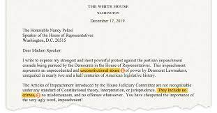 While you may be able to send letters and make phone calls, investigating. Read Trump S Letter To Pelosi Protesting Impeachment The New York Times