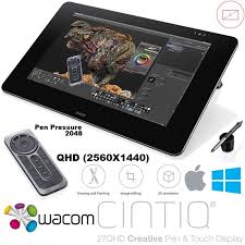 Wacom Cintiq 27qhd Dth2700 Creative Pen Touch Display Drawing Tablet 2k Resolution 2560 X 1440 Dth 2700 Personal Computer Center Creative Pen Wacom Drawing Tablet