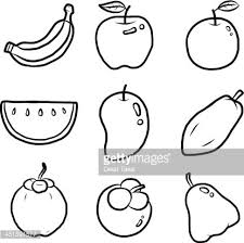 Round fruit take on remarkably dark black color where exposed to sun, while the undersides of ripe tomatoes show a rich red blush. Fruits Cartoon Black And White Clipart Image