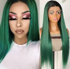 [Vibrant Ombre Wig] 26 Inch Long Ombre Green Synthetic Lace Front Wig