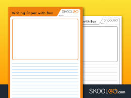 The top half of each page is blank, and the bottom half is printed with solid and dotted line with primary ruling. Writing Paper With Picture Box Free Worksheet For Kids