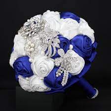 Your cheap wedding bouquet can be made with stunning cheap flowers and even no flowers! Custom Made Royal Blue White Bridal Bouquets For Garden Wedding Sparkling Crystal Rhinestone Pearls Wedding Petals High Quality Cheap From Verawu 43 21 Dhgate Com