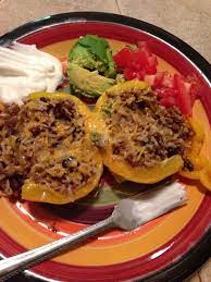 Vegetarian Taco Stuffed Peppers Using Trader Joe S Beef Less Ground Beef Vegetarian Recipes Vegetarian Tacos Recipes