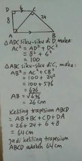 Hitunglah luas trapesium abcd jika diketahui panjang ab 12cm cd 24cm ad 6cm brainly co id. Pada Trapesium Abcd Diketahui Sudut A 90 Ab Cd Dan Ac Tegak Lurus Bc Jika Panjang Ad 8cm Brainly Co Id