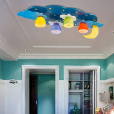 4 Lights Moon Design Led Flush Mount Baby Kids Room Lighting Fixture In Blue Pink With Glass Shade Takeluckhome Com