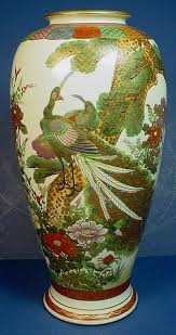 Vintage Japanese Satsuma Earthenware Peacock Vase Vase Japanese Vase Antique Vase
