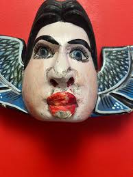 Máscara mexicana antigua de madera policromada de 14 x 7” de alto: gran  imaginería y en muy buenas condiciones