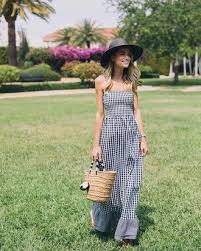 Black And White Gingham Maxi Dress 60 Cute Summer Black And White Gingham Checked Cami Strappy Maxi Dress With Black Summer Hat Maxi Dress Fashion Fashion Bazaar