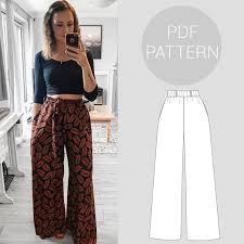 Womens High Waist Wide Leg Trousers Elasticated Waist Etsy In 2020 Diy Sewing Clothes Pants Sewing Pattern Sewing Projects Clothes