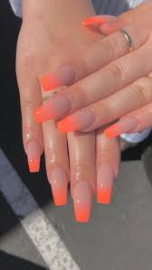 Orange Cream Nails Ombre Acrylic Nails Simple Acrylic Nails Coffin Nails Designs Nails are long and have a trendy matte finish.