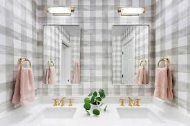 Check spelling or type a new query. Double Washstand On Gray Buffalo Check Wallpaper Cottage Bathroom