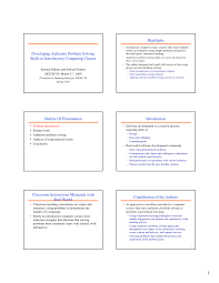 Maybe you would like to learn more about one of these? Pdf Developing Authentic Problem Solving Skills In Introductory Computing Classes