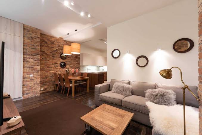 Cozy home atmosphere with layered lighting in living room