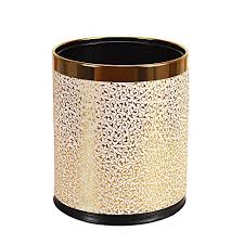 Shop wayfair for the best elegant office trash cans. Trash Can Luxury Metal Waste Bin With Leather Cover Round Open Top Office Wastebasket Double Layer Gold Carve With Gold Ring Buy Online In El Salvador At Elsalvador Desertcart Com Productid 69582707