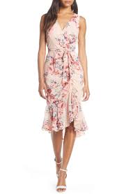 Floral Ruched Chiffon Faux Wrap Dress