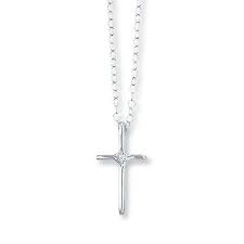 This Children S Cross Necklace Is Adorned With A Diamond Accent And Crafted In 14k White Gol White Gold Cross Necklace White Gold Cross Diamond Cross Necklaces